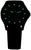 Montre pour homme avec cadran sombre et index lumineux verts.