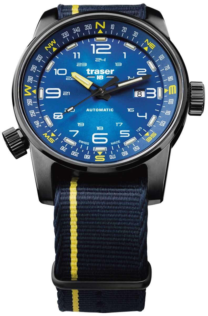Montre bracelet pour homme Traser P68 Pathfinder avec cadran bleu et bracelet en textile