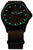 Bracelet avec bracelet en tissu marron et cadran sombre avec index lumineux verts