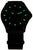 Bracelet montre avec cadran sombre et bracelet en tissu marron, marqueurs lumineux verts et rouges