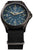 Armbanduhr mit dunklem Zifferblatt und schwarzem Stoffband, Leuchtmarker in Grün