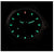 Montre homme mode sombre : affichage noir avec repères verts et touche rouge