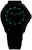 Montre homme, lunette et cadran noirs avec index lumineux verts