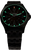 Bracelet de montre pour homme avec cadran noir, index luminescents verts et bracelet en acier