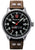 Montre homme avec cadran noir, aiguilles rouges et bracelet en cuir marron
