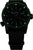 Montre homme avec cadran noir et aiguilles luminescentes vert/bleu, bracelet textile noir
