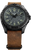 Montre homme avec cadran sombre, lunette noire et bracelet en cuir marron