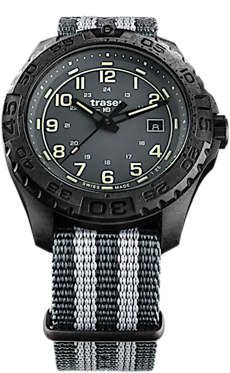 Montre-bracelet pour homme avec boîtier sombre, bracelet en nylon gris et chiffres luminescents