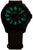 Bracelet de montre pour homme avec index luminescents verts, lunette noire et bracelet en cuir foncé