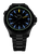 Montre homme avec bracelet en métal, cadran noir et affichage lumineux vert-bleu