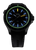 Bracelet de montre pour homme avec lunette noire, index lumineux bleus et bracelet en silicone noir