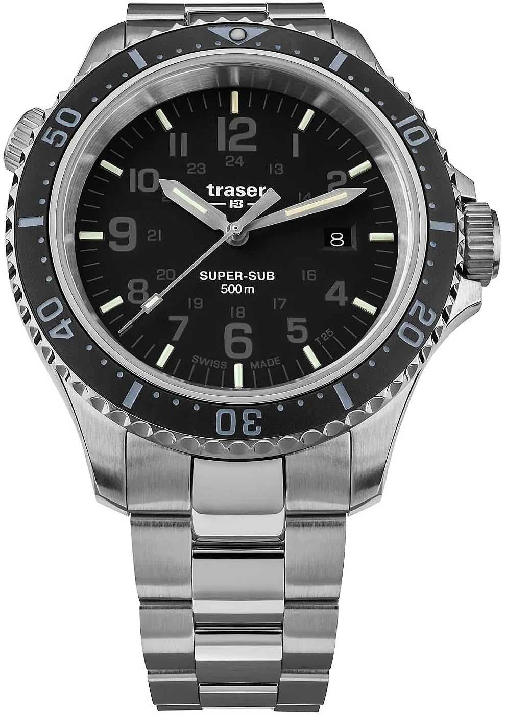 Bracelet de montre pour homme avec bracelet en métal argenté, cadran noir et aiguilles lumineuses