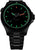 Bracelet de montre noir pour homme avec cadran noir et anneau lumineux vert