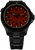 Montre homme avec cadran orange, lunette noire et index verts lumineux