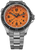 Montre homme avec cadran orange, lunette noire et bracelet en métal