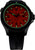 Herrenarmbanduhr mit orangefarbenem Zifferblatt und grün leuchtenden Stundenmarkern.