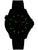 Armbanduhr mit schwarzem Zifferblatt, grün/orange leuchtende Marker, schwarzes Silikonband