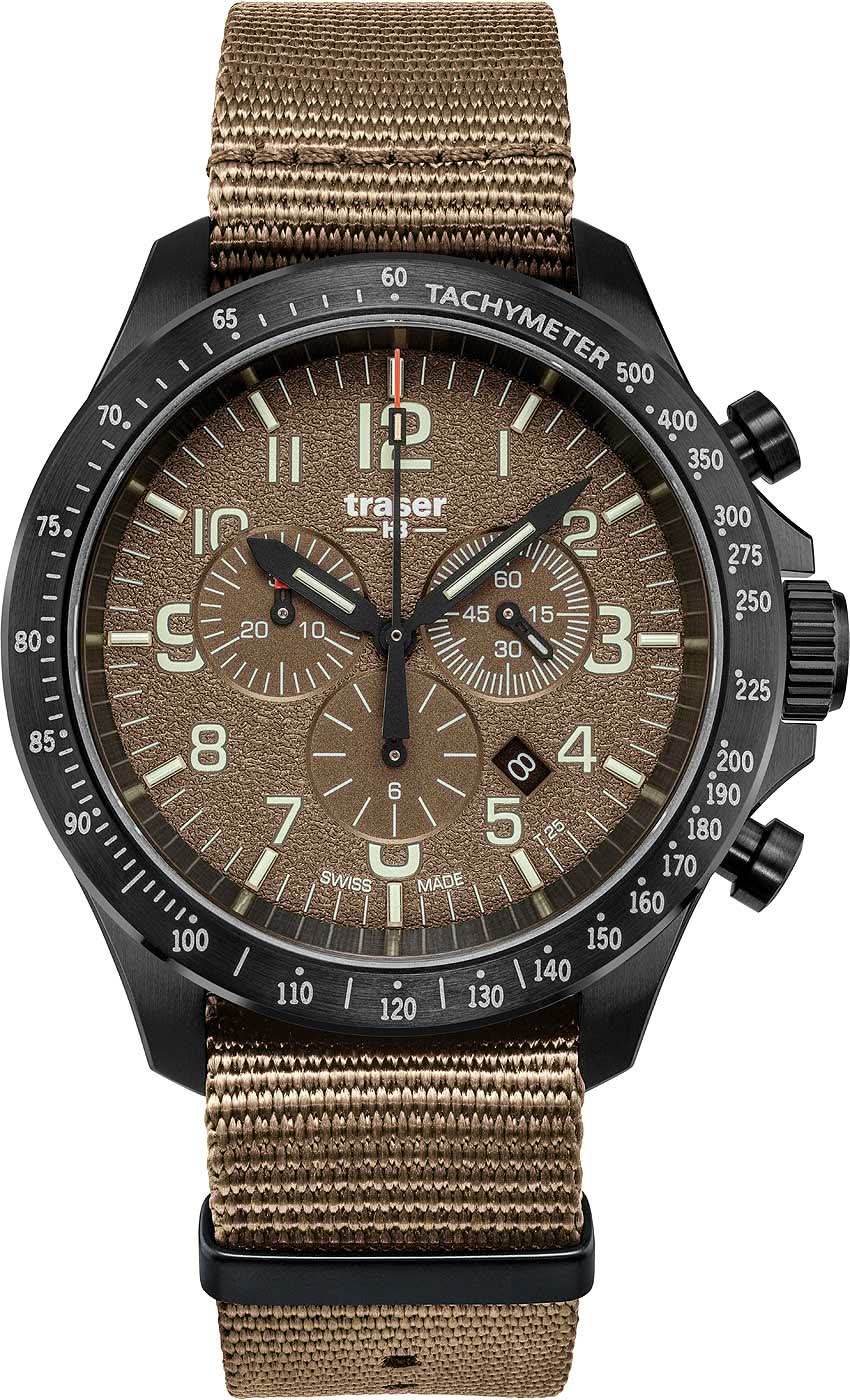 Traser P67 Officer Pro Uhr: braunes Zifferblatt, Chrono, braunes Textilband