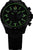 Herrenchronograph mit schwarzem Metallband, dunkles Zifferblatt mit grüner Leuchtanzeige