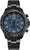 Bracelet de montre pour homme en métal noir, cadran bleu et affichages chronographes.