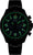 Bracelet de montre pour homme en métal noir, cadran sombre avec index lumineux verts.