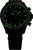 Montre pour homme : anneau et index verts lumineux, cadran noir, bracelet textile noir