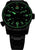 Montre noire pour homme avec bracelet en métal et index lumineux verts