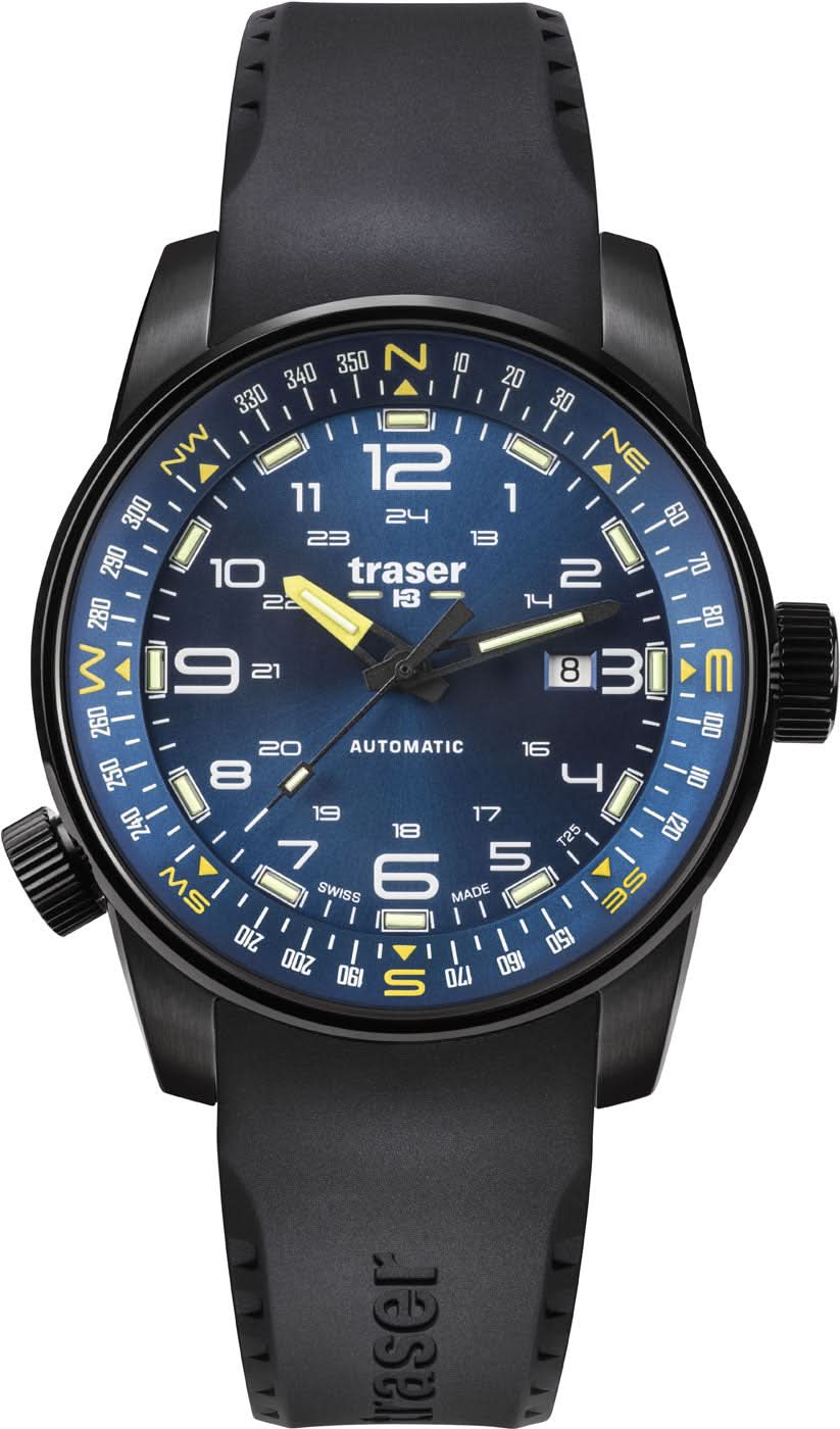 Montre pour homme avec boîtier et bracelet noirs, cadran bleu, index multicolores