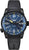Montre pour homme avec boîtier et bracelet noirs, cadran bleu, index multicolores