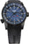 Schwarze Herrenuhr mit blauem Zifferblatt, Leuchtmarkierungen und GMT-Skala