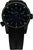 Schwarze Herrenuhr mit grün leuchtendem Zifferblatt, Leuchtindizes und Datumsklappe