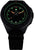 Montre homme avec cadran noir, index luminescents verts, bracelet en tissu noir