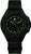 Bracelet de montre pour homme avec boîtier noir, index lumineux verts et bracelet en textile vert.