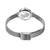Damenarmbanduhr geschlossenes Dornschloss: silbernes Milanaise-Armband, weißes Zifferblatt
