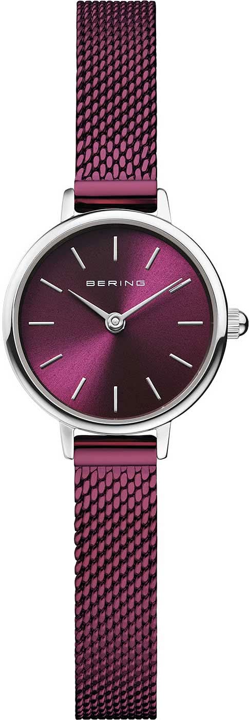 Montre pour femme avec bracelet milanais bordeaux et cadran rond violet
