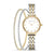 Damenuhr mit zweifarbigem Metallarmband und zusätzlichem Armband mit Strassbesatz