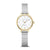 Damenuhr mit goldfarbenem Gehäuse und zweifarbigem Metallarmband