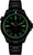 Herrenuhr mit schwarzem Zifferblatt und schwarzer Lünette, grüne Leuchtindizes, schwarzes Band