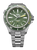Montre de plongée homme avec cadran vert, bracelet en acier et lunette visible