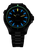 Montre homme avec boîtier noir, index luminescents bleus et bracelet en métal