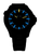 Montre homme avec boîtier noir et aiguilles luminescentes bleu-jaune, cadran sombre