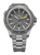Montre pour homme avec bracelet en acier argenté et cadran noir, affichage automatique