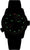 Montre homme avec cadran noir, index verts et accents rouges, bracelet en caoutchouc noir