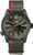 Montre Traser pour homme avec boîtier rond noir, cadran noir et bracelet en tissu (olive, rayé rouge)