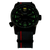 Montre homme Traser : cadran noir avec index luminescents verts, bracelet en tissu avec rayure rouge