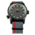 Montre homme Traser : cadran noir, index luminescents, bracelet en tissu gris à rayure rouge