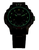Montre homme avec boîtier et bracelet noirs, cadran lumineux vert