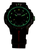 Montre pour homme : cadran sombre, index lumineux verts, bracelet textile noir