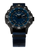 Montre pour homme avec bracelet textile bleu, boîtier noir et aiguilles/index luminescents bleus.