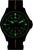 Montre homme : cadran lumineux vert, bracelet en tissu noir avec bande centrale marron